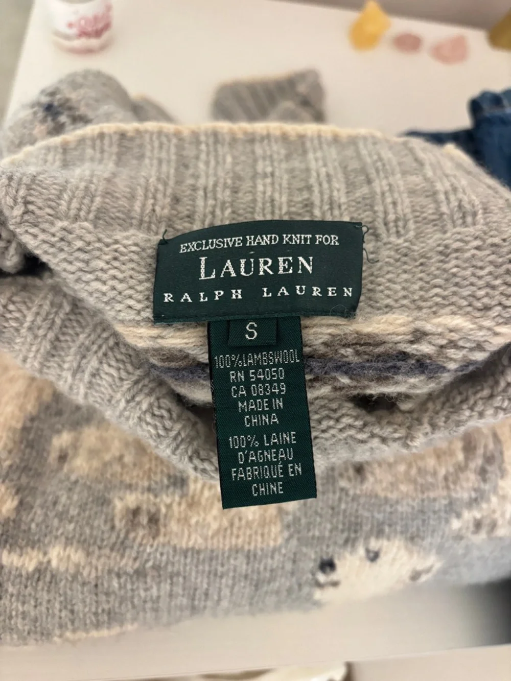 Lauren Ralph Lauren Gray Sweater | Hand Knit Vintage Lambswool Polar Bear - Picture 2 of 5